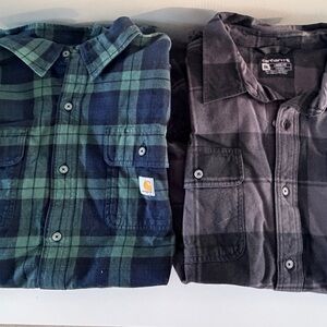 Carhartt Green & Black Plaid and Gray/Black Plaid Flannel Shirts